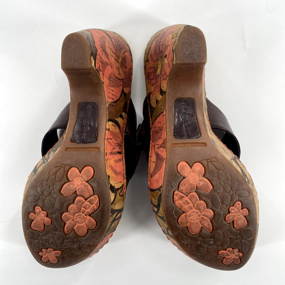 Born Crown Cross Strap Floral Cork Heel Sandals Sz 38/7.5 Brown Leather Buckle - Picture 4 of 10